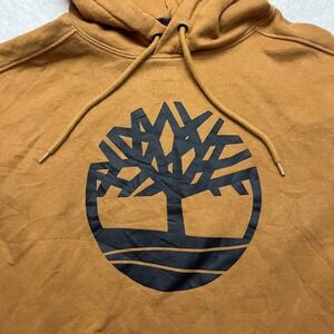 Timberland Hoodie Womens Large Orange Mustard Yellow Cropped Logo Raw Hem 4059